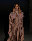 FEATHER KAFTAN - BROWN