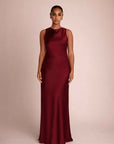HIGH COWL NECK MAXI DRESS - BURGUNDY