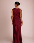 HIGH COWL NECK MAXI DRESS - BURGUNDY