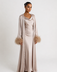 FEATHER SLEEVE ABAYA - CHAMPAGNE