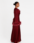 FEATHER SLEEVE ABAYA - BURGUNDY