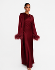 FEATHER SLEEVE ABAYA - BURGUNDY