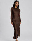 ELAILA LACE UP BACK MAXI DRESS - CHOCOLATE