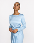 DRAPE SKIRT & LONG SLEEVE TOP - BLUE