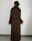 FEATHER BELTED ABAYA - CHOCOLATE