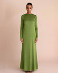ELAILA LACE UP BACK MAXI DRESS - GREEN