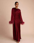 FEATHER SLEEVE ABAYA - BURGUNDY