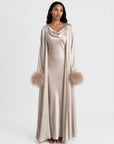 Feather Sleeve Abaya Champagne