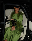 FEATHER BELTED ABAYA - GREEN