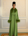 FEATHER BELTED ABAYA - GREEN