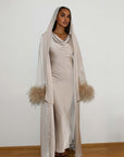 FEATHER SLEEVE ABAYA - CHAMPAGNE