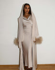 FEATHER SLEEVE ABAYA - CHAMPAGNE