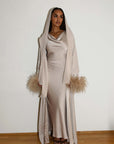 FEATHER SLEEVE ABAYA - CHAMPAGNE
