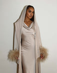 FEATHER SLEEVE ABAYA - CHAMPAGNE