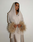 FEATHER SLEEVE ABAYA - CHAMPAGNE
