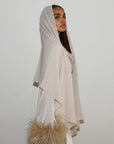 FEATHER SLEEVE ABAYA - CHAMPAGNE