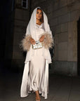 FEATHER SLEEVE ABAYA - CHAMPAGNE