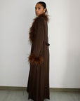 FEATHER BELTED ABAYA - CHOCOLATE