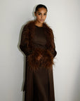 FEATHER BELTED ABAYA - CHOCOLATE