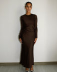 ELAILA LACE UP BACK MAXI DRESS - CHOCOLATE