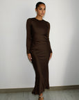 ELAILA LACE UP BACK MAXI DRESS - CHOCOLATE