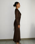 ELAILA LACE UP BACK MAXI DRESS - CHOCOLATE