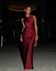 HIGH COWL NECK MAXI DRESS - BURGUNDY