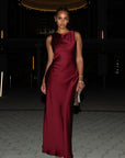 HIGH COWL NECK MAXI DRESS - BURGUNDY