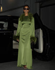 FEATHER BELTED ABAYA - GREEN