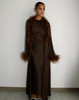 FEATHER BELTED ABAYA - CHOCOLATE