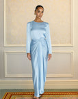 DRAPE SKIRT & LONG SLEEVE TOP - BLUE