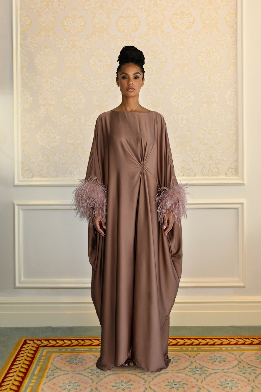brown feather dress FEATHER KAFTAN