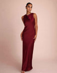 HIGH COWL NECK MAXI DRESS - BURGUNDY