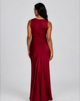 HIGH COWL NECK MAXI DRESS - BURGUNDY