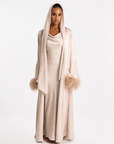 FEATHER SLEEVE ABAYA - CHAMPAGNE