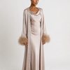 FEATHER SLEEVE ABAYA - CHAMPAGNE