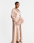 FEATHER SLEEVE ABAYA - DUSTY PINK