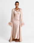 FEATHER SLEEVE ABAYA - DUSTY PINK