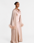 FEATHER SLEEVE ABAYA - DUSTY PINK