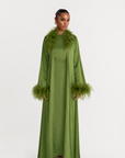 FEATHER BELTED ABAYA - GREEN