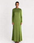 ELAILA LACE UP BACK MAXI DRESS - GREEN