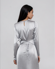 ELAILA LACE UP BACK MAXI DRESS - SILVER