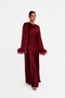 FEATHER SLEEVE ABAYA - BURGUNDY
