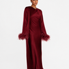 FEATHER SLEEVE ABAYA - BURGUNDY