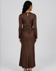 ELAILA LACE UP BACK MAXI DRESS - CHOCOLATE