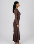ELAILA LACE UP BACK MAXI DRESS - CHOCOLATE