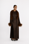 FEATHER BELTED ABAYA - CHOCOLATE
