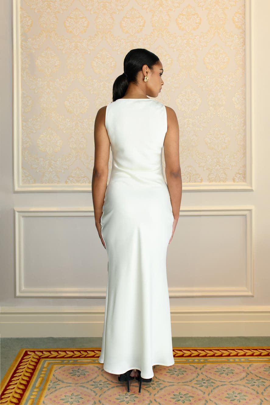 HIGH COWL NECK MAXI DRESS - CREAM Lama Studios HIGH COWL NECK MAXI DRESS - CREAM Lama Studios