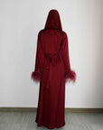 FEATHER SLEEVE ABAYA - BURGUNDY