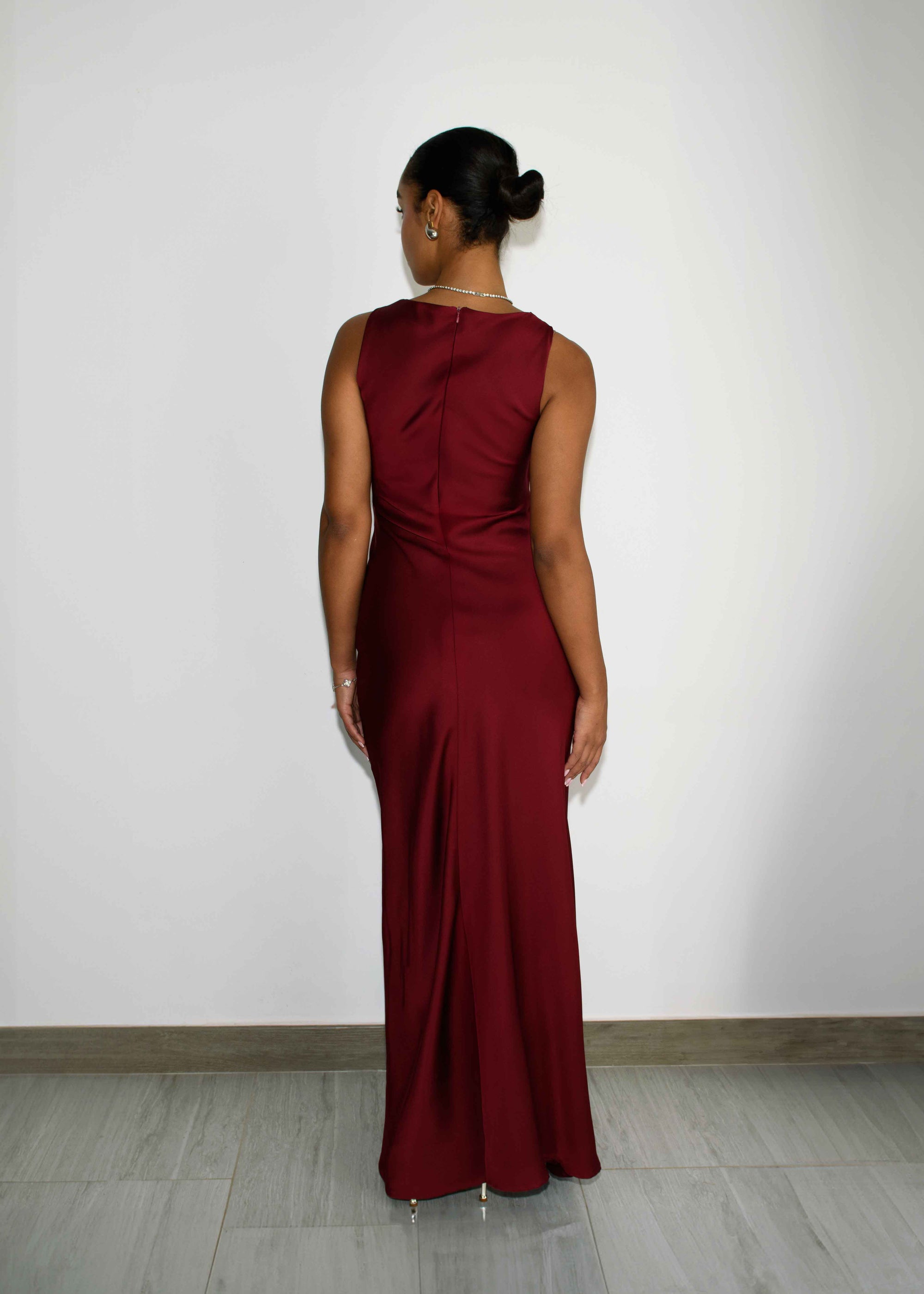 HIGH COWL NECK MAXI DRESS - BURGUNDY